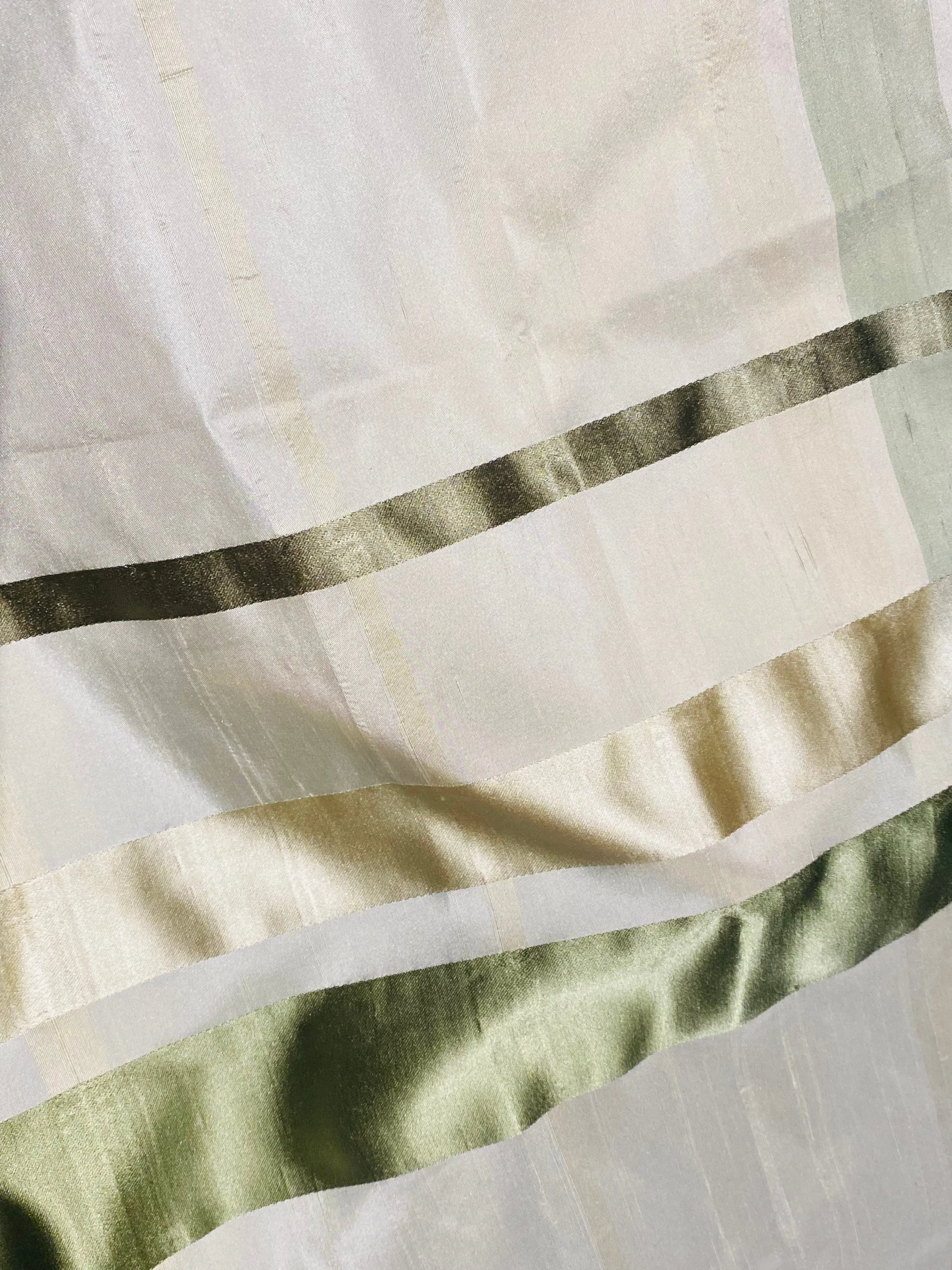 NEW Duchess Philippa 100% Silk Taffeta Plaid Tartan with Satin Ribbon Stripes in Cream and Pistachio SB_6_18