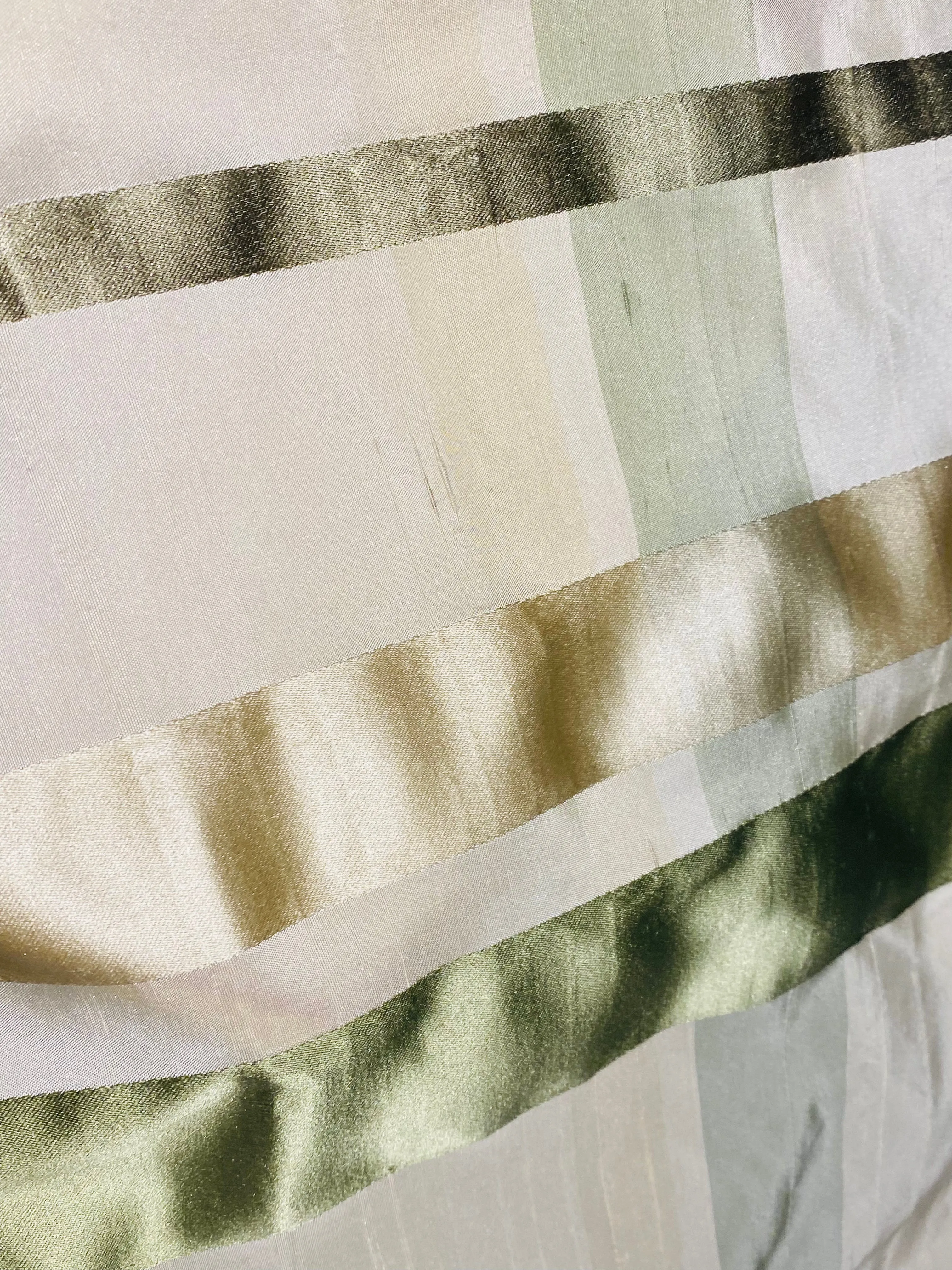 NEW Duchess Philippa 100% Silk Taffeta Plaid Tartan with Satin Ribbon Stripes in Cream and Pistachio SB_6_18