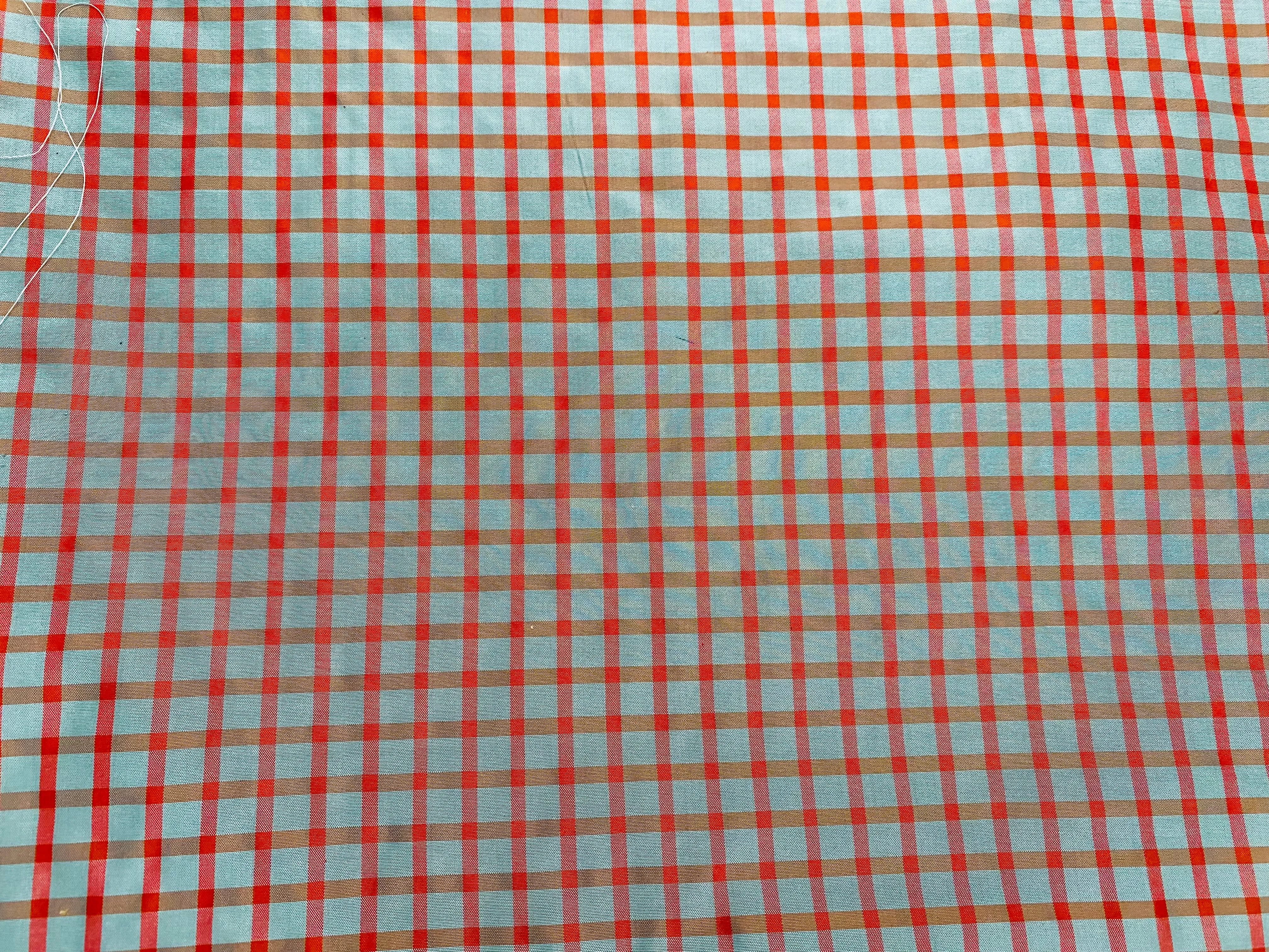 NEW Lady Florentine Designer 100% Silk Taffeta Plaid Tartan Fabric Duck Egg Blue and Red