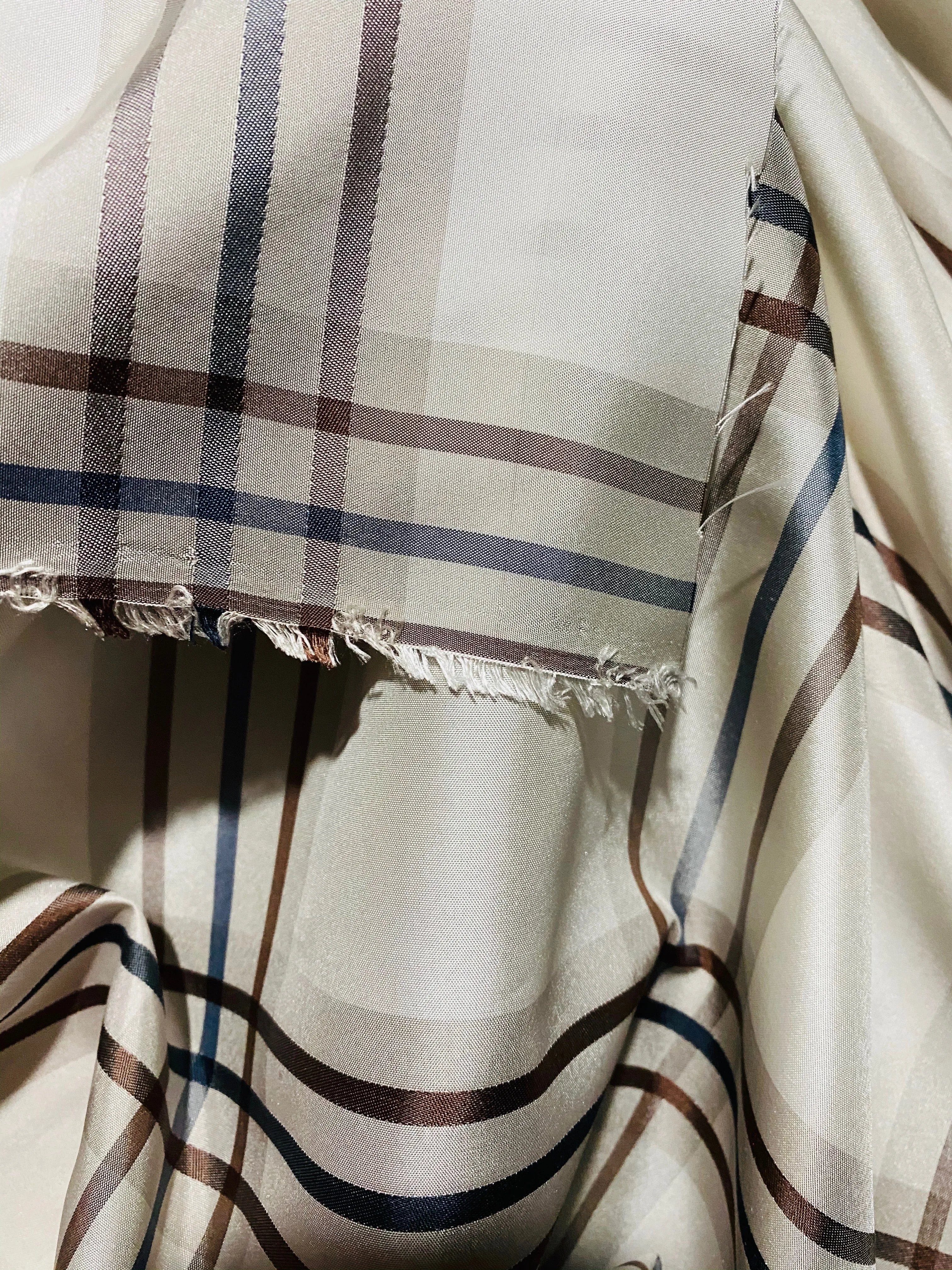 NEW Lady Lucy 100% Silk Taffeta Fabric Ivory Brown Tartan Plaid