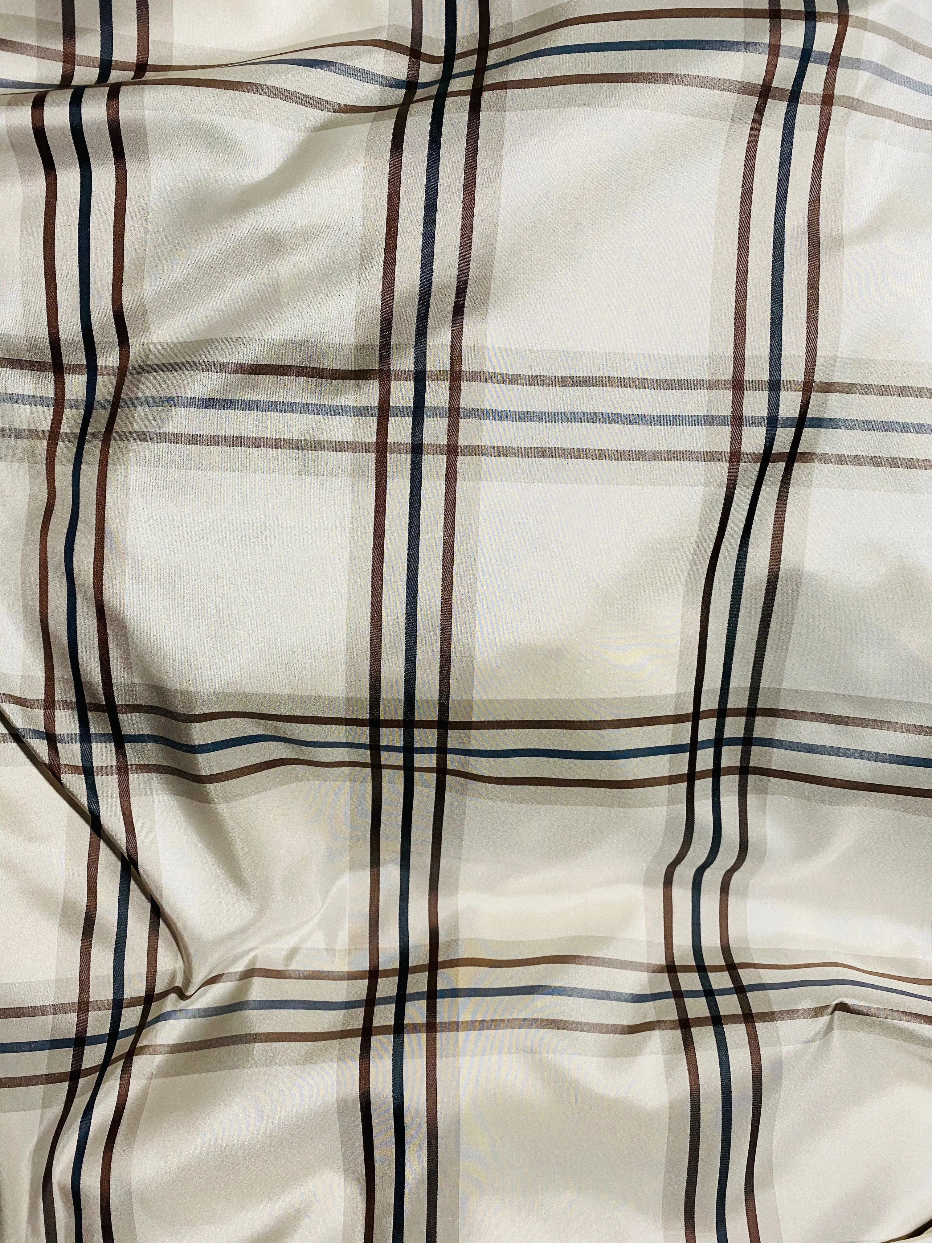 NEW Lady Lucy 100% Silk Taffeta Fabric Ivory Brown Tartan Plaid