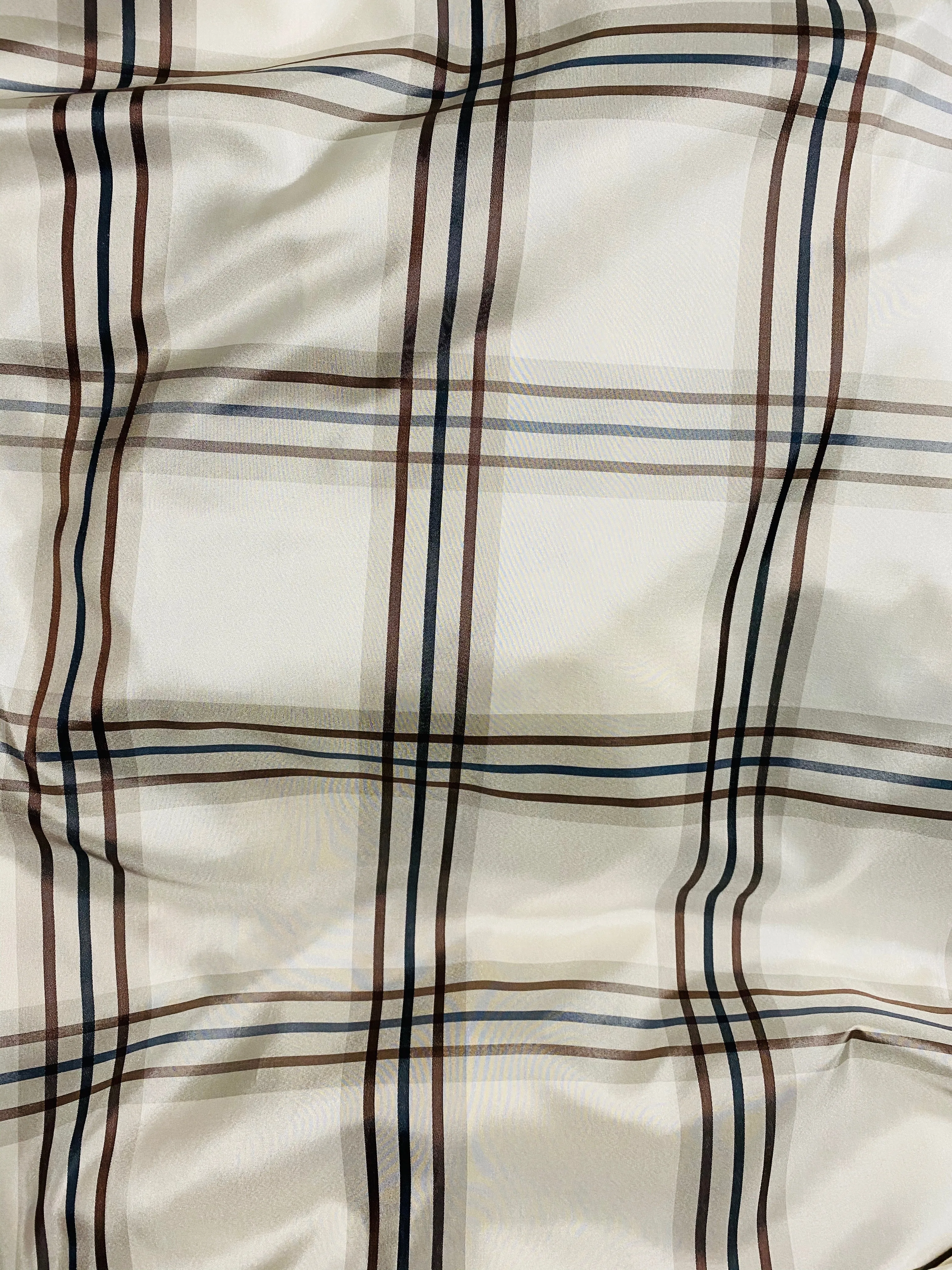 NEW Lady Lucy 100% Silk Taffeta Fabric Ivory Brown Tartan Plaid