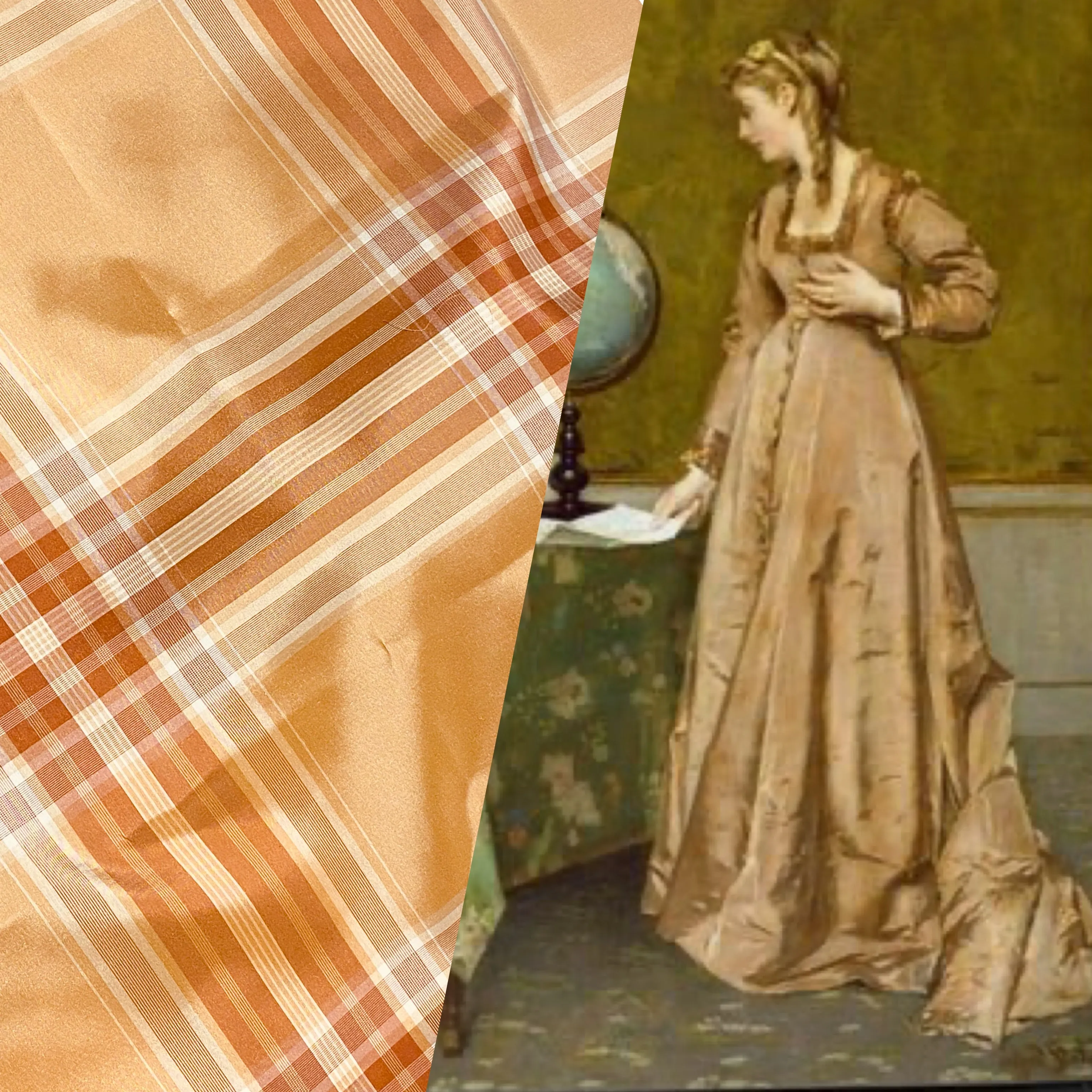 NEW Lady Pippy 100% Silk Taffeta Peach Plaid Fabric SB_6_34