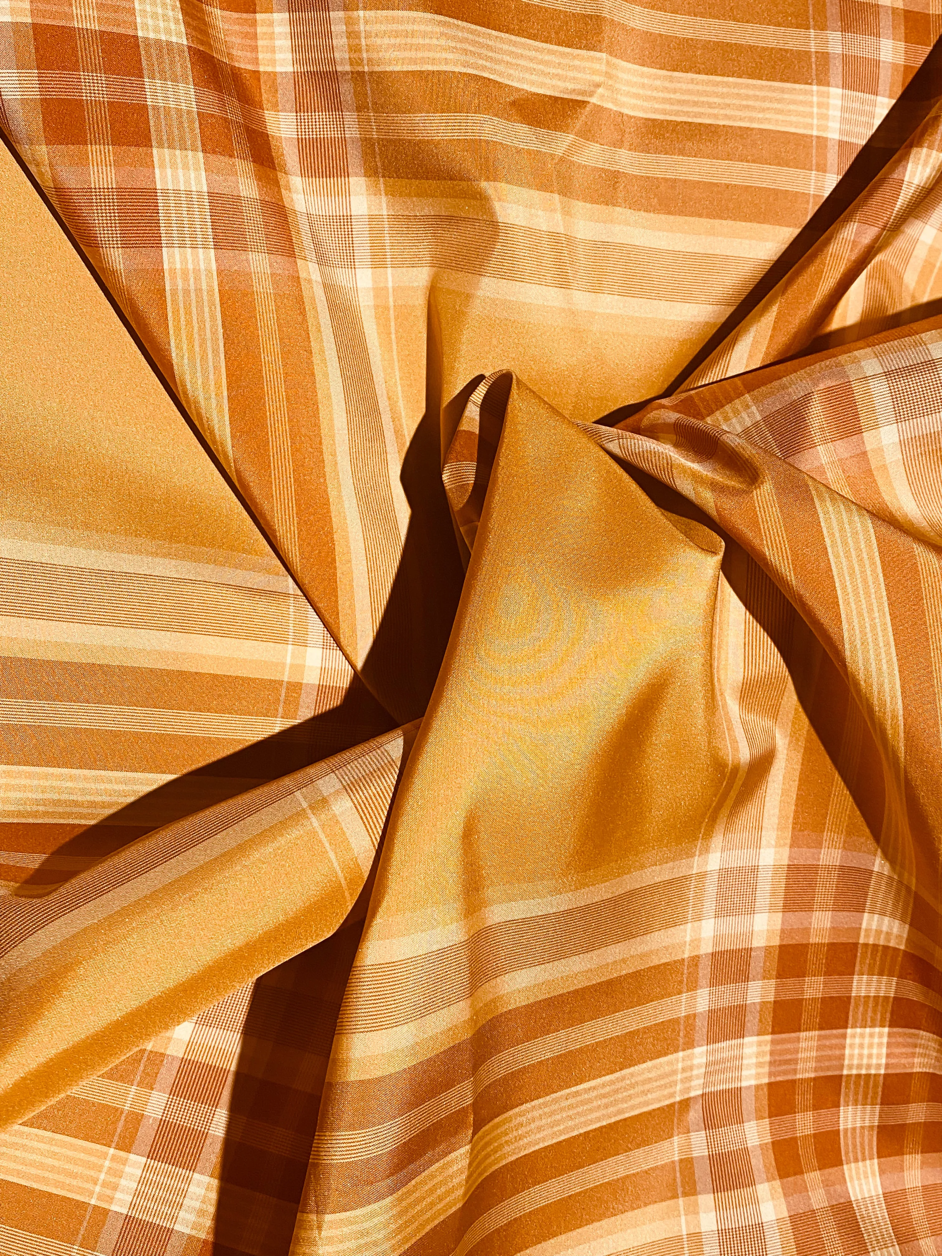 NEW Lady Pippy 100% Silk Taffeta Peach Plaid Fabric SB_6_34