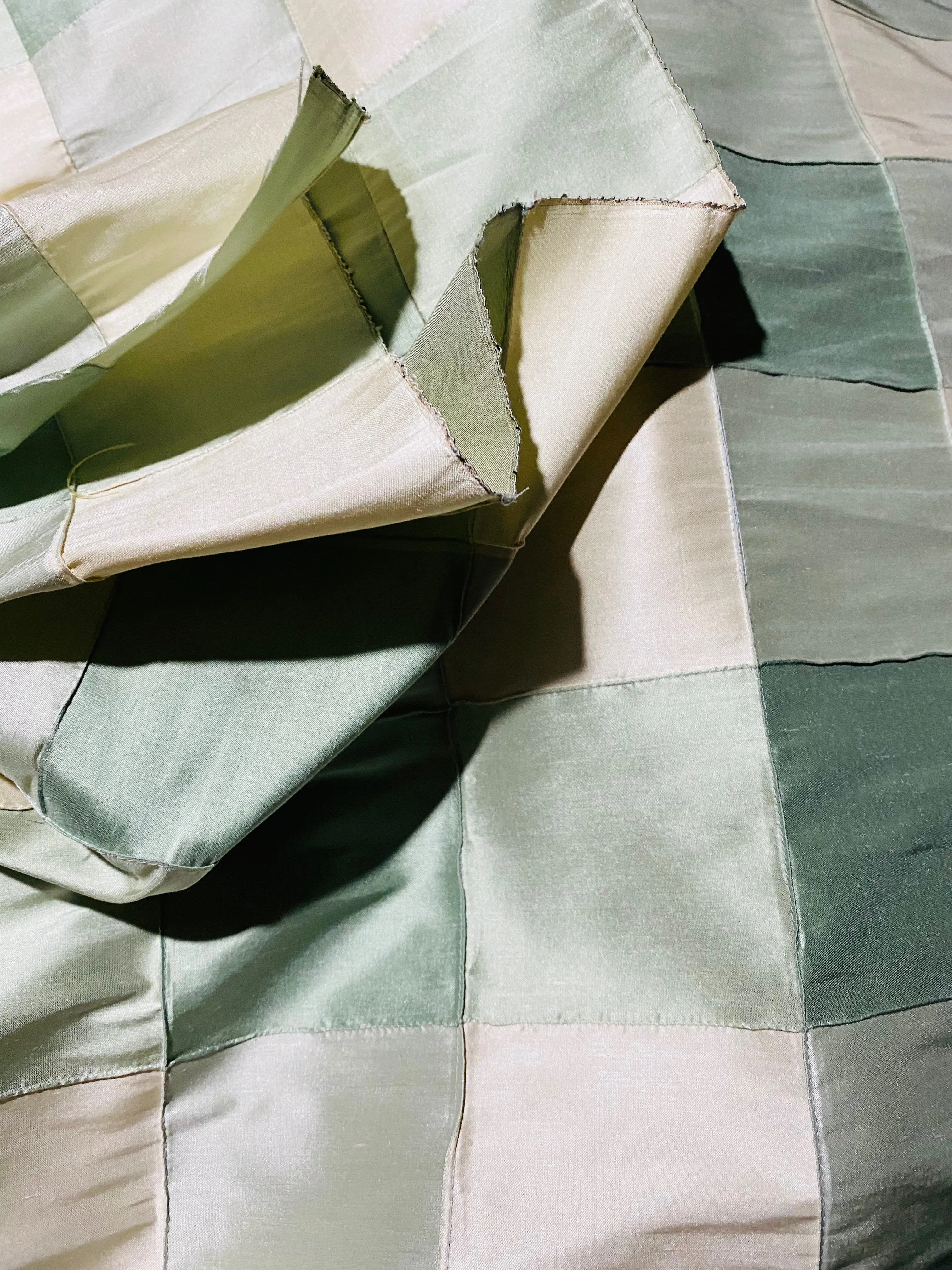 NEW Lady Tabitha 100% Silk Checkered Plaid Dupioni Fabric Sage-Aqua Green and Cream with Pintuck Detail