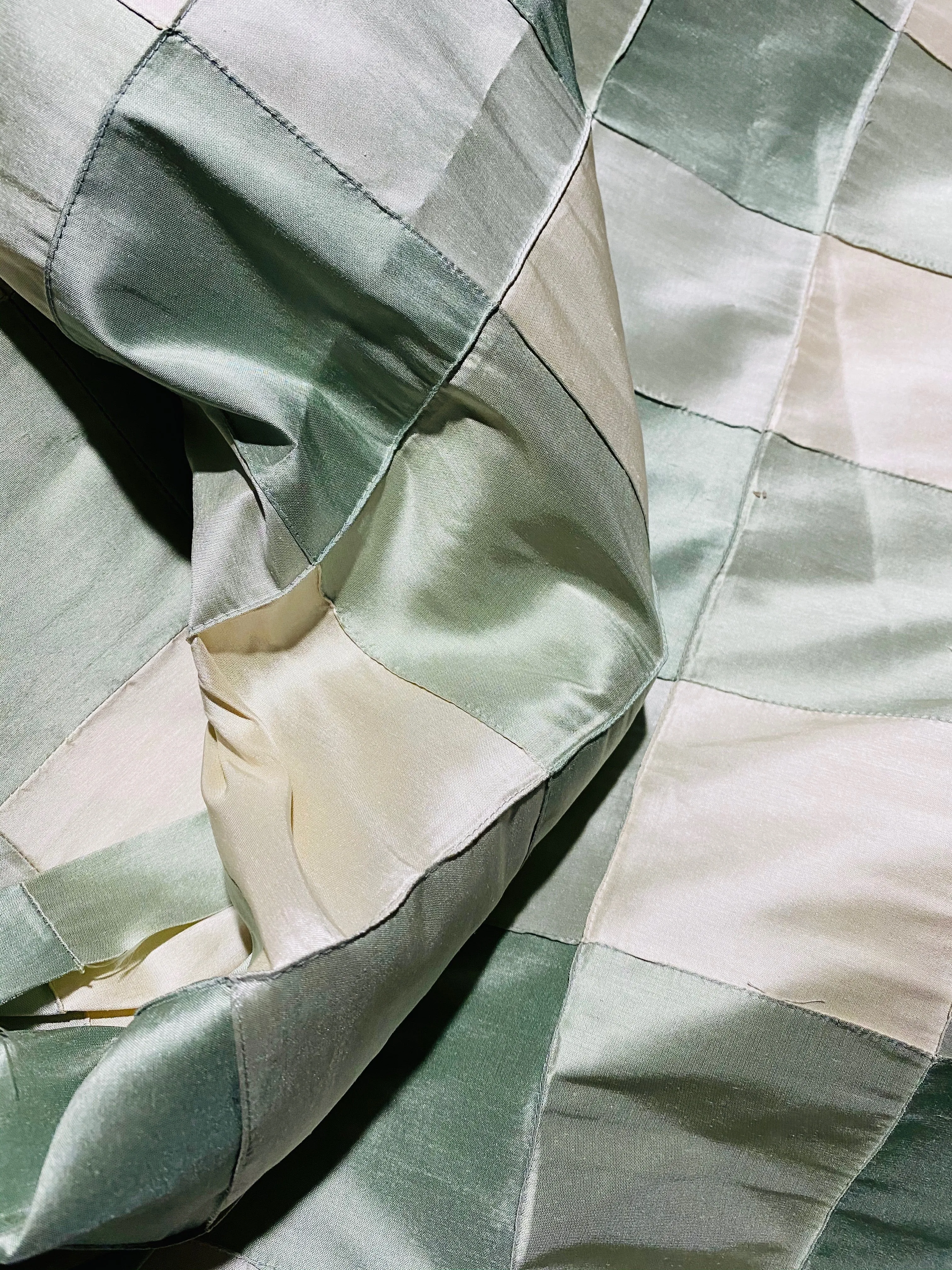 NEW Lady Tabitha 100% Silk Checkered Plaid Dupioni Fabric Sage-Aqua Green and Cream with Pintuck Detail