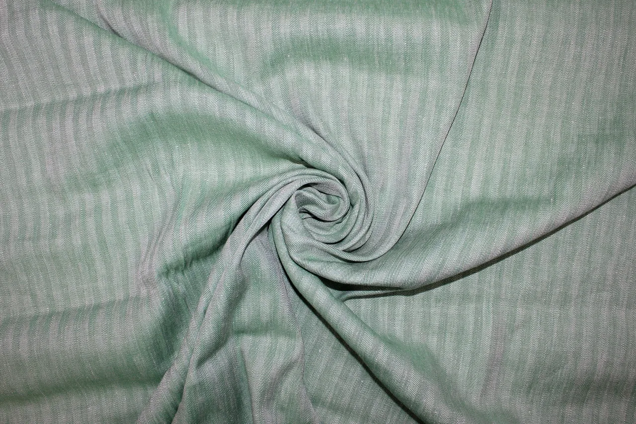 NY Designer Herringbone Linen - Green/White