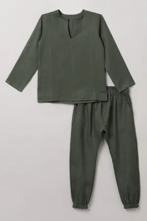 Olive Short Kurta and Jogger Set