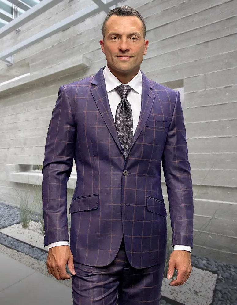 PARKER 2 PC PLAID EGGPLANT MODERN FIT SUIT