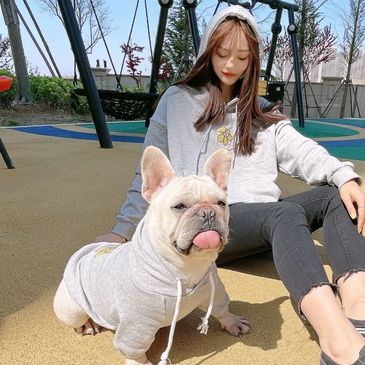 Pet  and Dog Owner Matching Clothes with Cute Flower