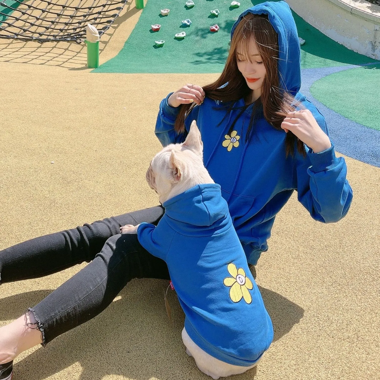 Pet  and Dog Owner Matching Clothes with Cute Flower