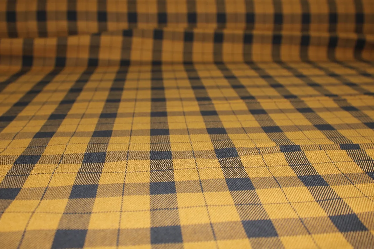 Plaid Bottom Weight Cotton Twill - Maize/Dark Navy