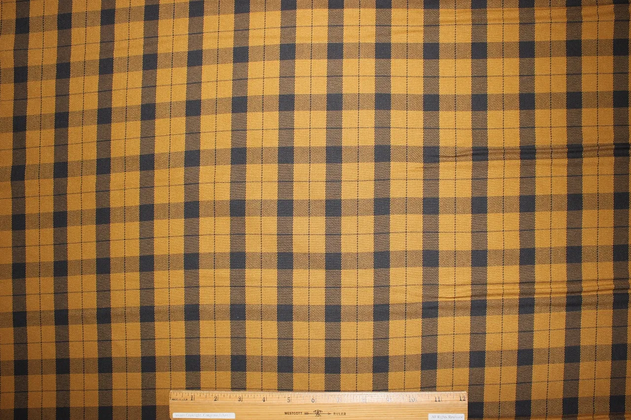 Plaid Bottom Weight Cotton Twill - Maize/Dark Navy