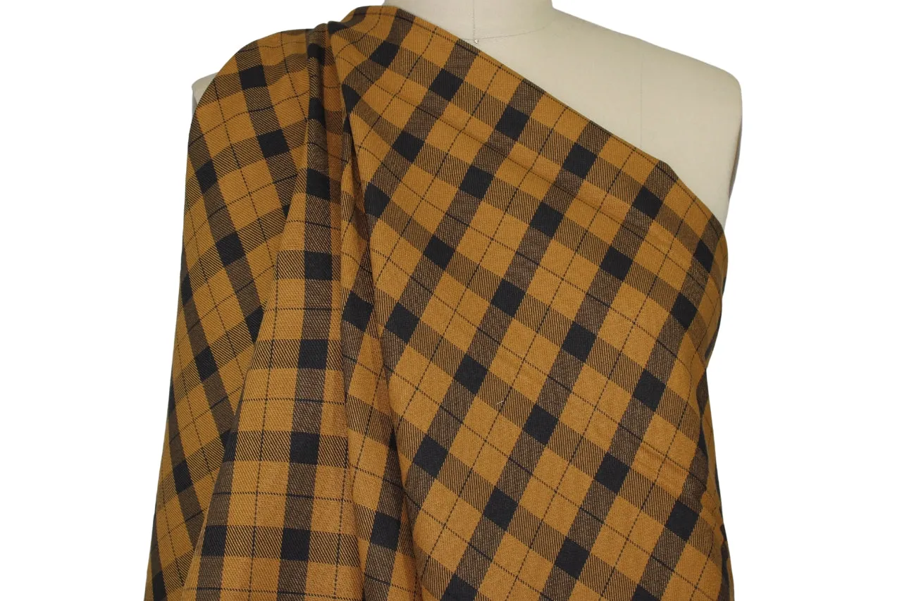 Plaid Bottom Weight Cotton Twill - Maize/Dark Navy