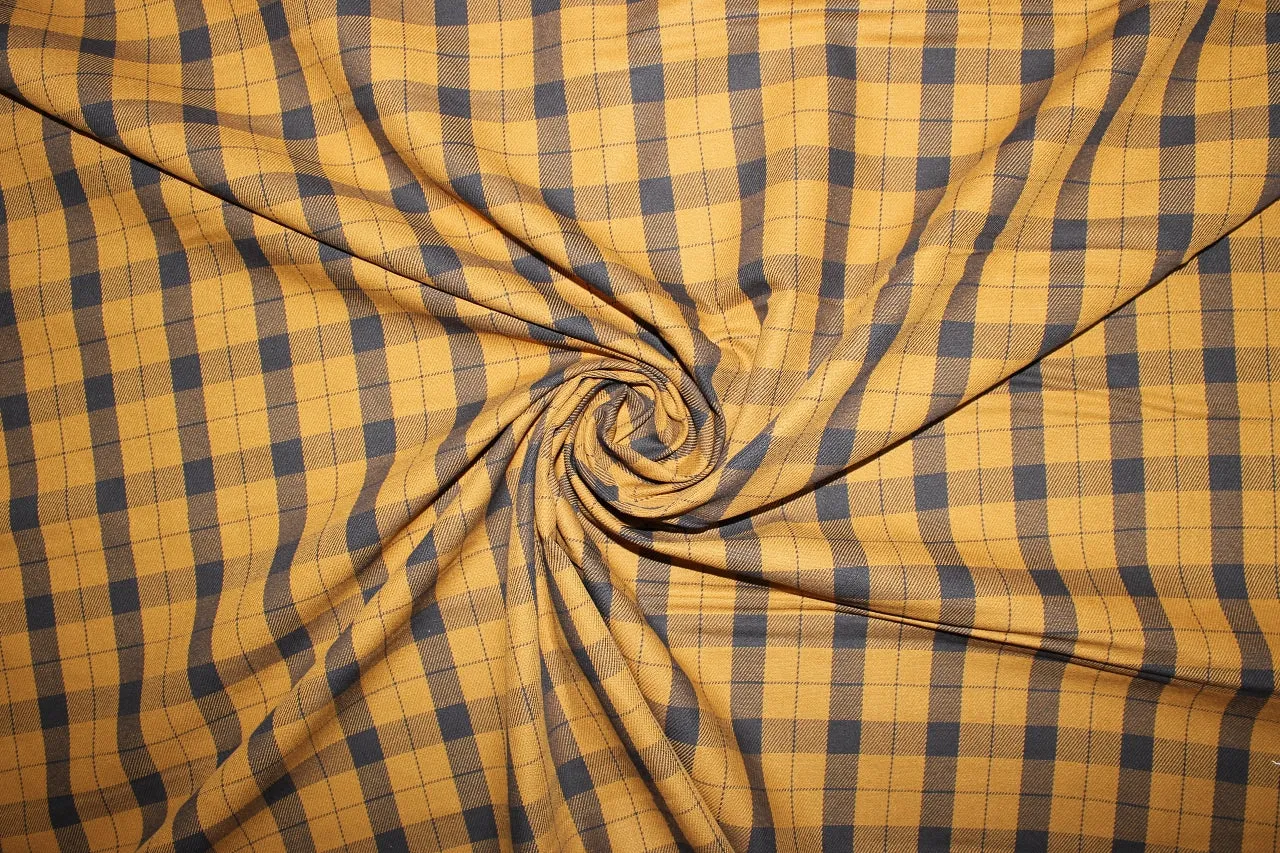 Plaid Bottom Weight Cotton Twill - Maize/Dark Navy