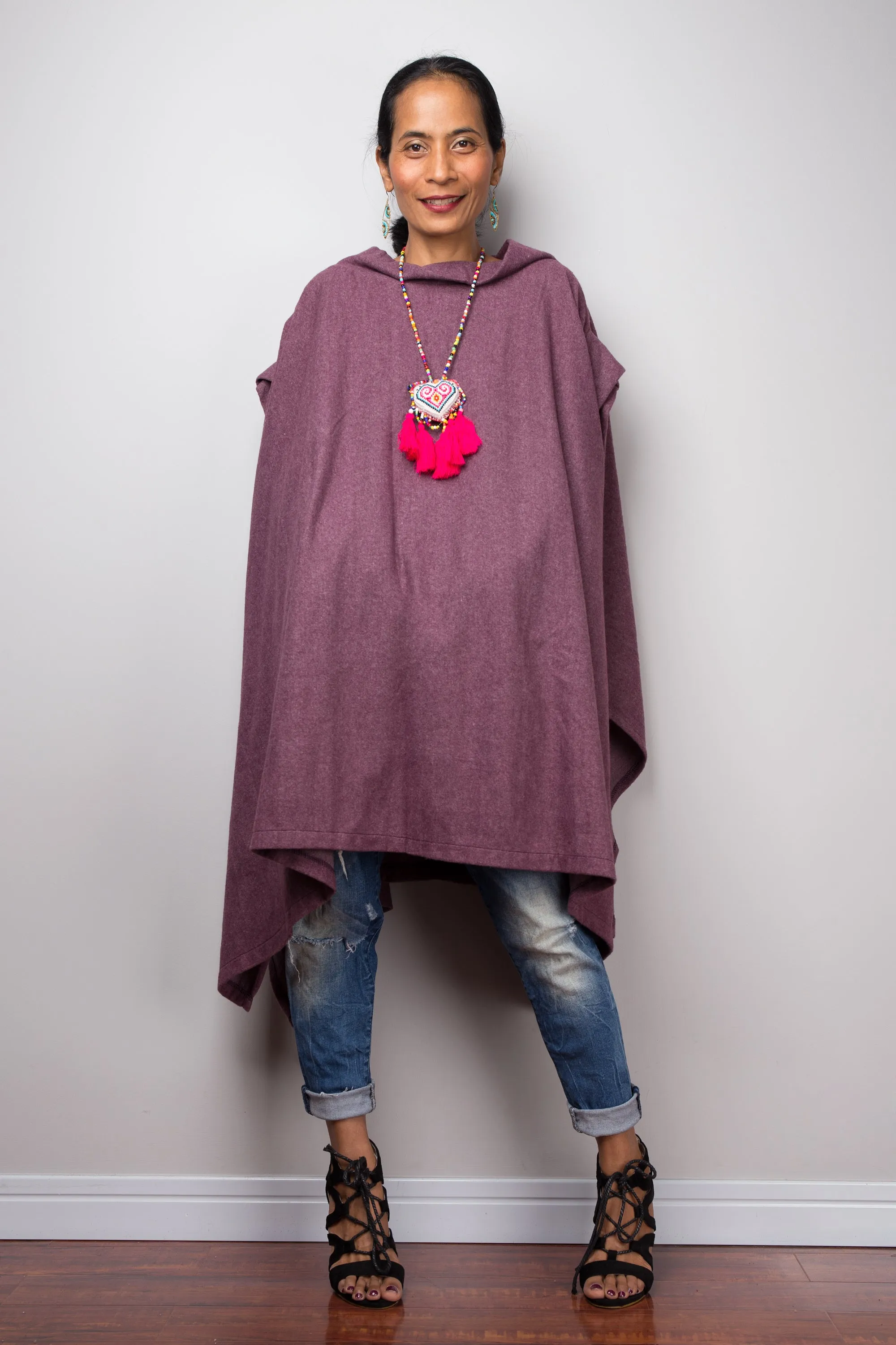 Poncho, oversized sweater, purple cape, poncho dress, tunic dress, cape dress