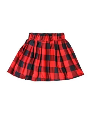 Red & Black Plaid High Waist Pleated Skirt