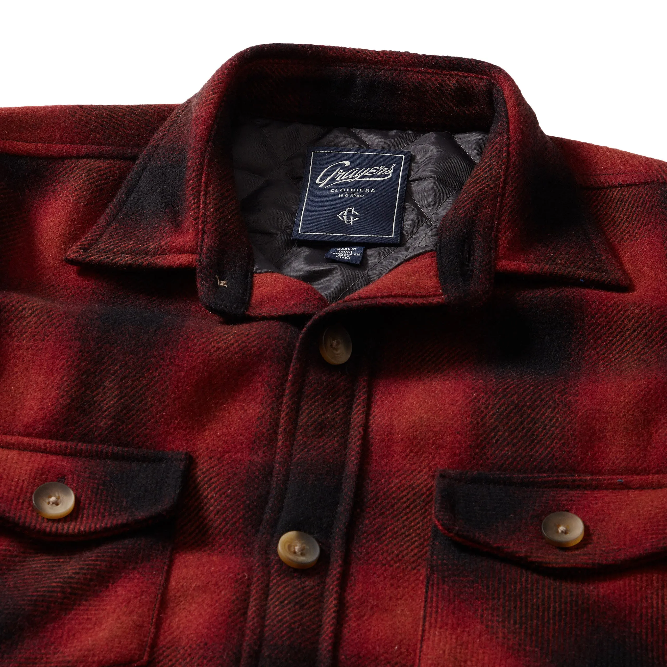 Retro Wool Padded Shirt Jacket - Red Ombre