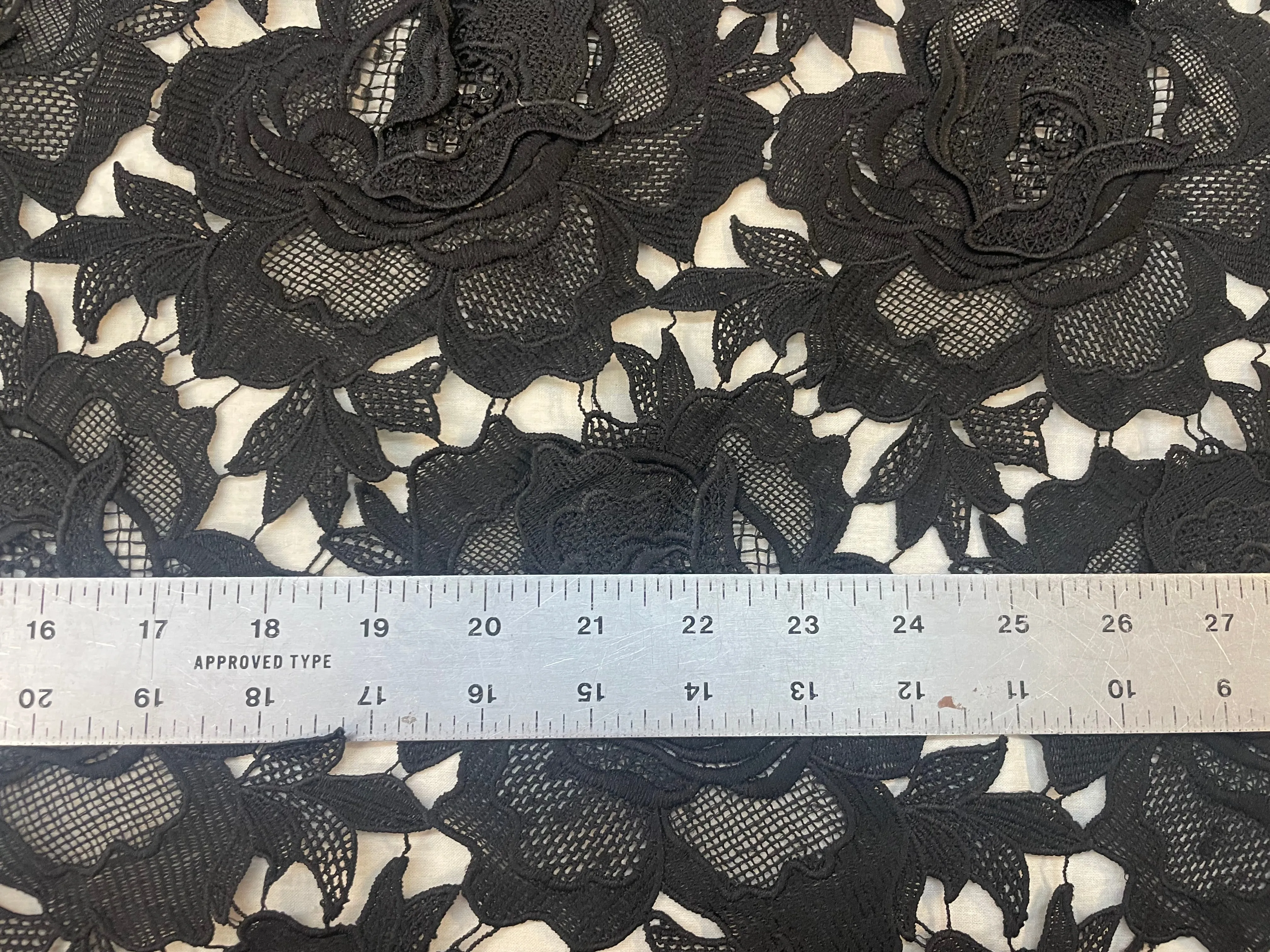 Rose Floral Appliqued Cotton Lace - Jet Black