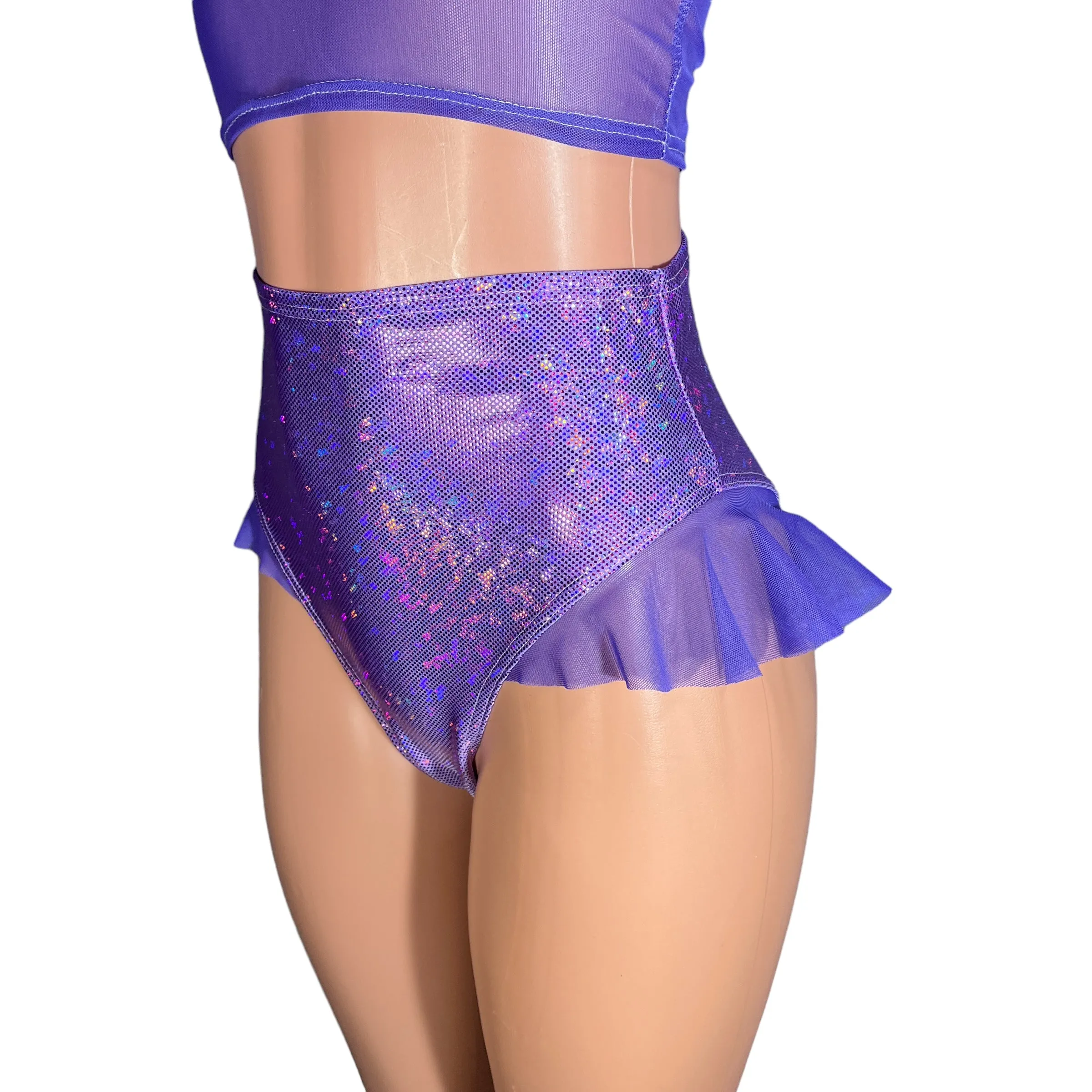 Ruffle Hot Pants High-Waisted Cheeky Bikini in Lavender Shattered Glass