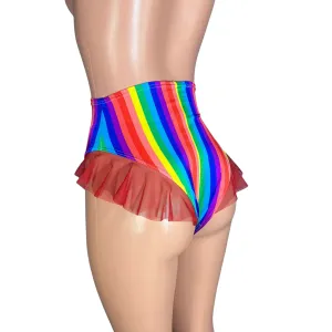 Ruffle Hot Pants High-Waisted Cheeky Bikini in Rainbow Stripe