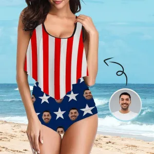 #Ruffle Tankini #4th of July #Plus Size Up 5XL Custom Face American Flag Ruffle Tankini Swimsuit Personalized Women's Two Piece Bathing Suit Summer Set Beach Pool Outfits