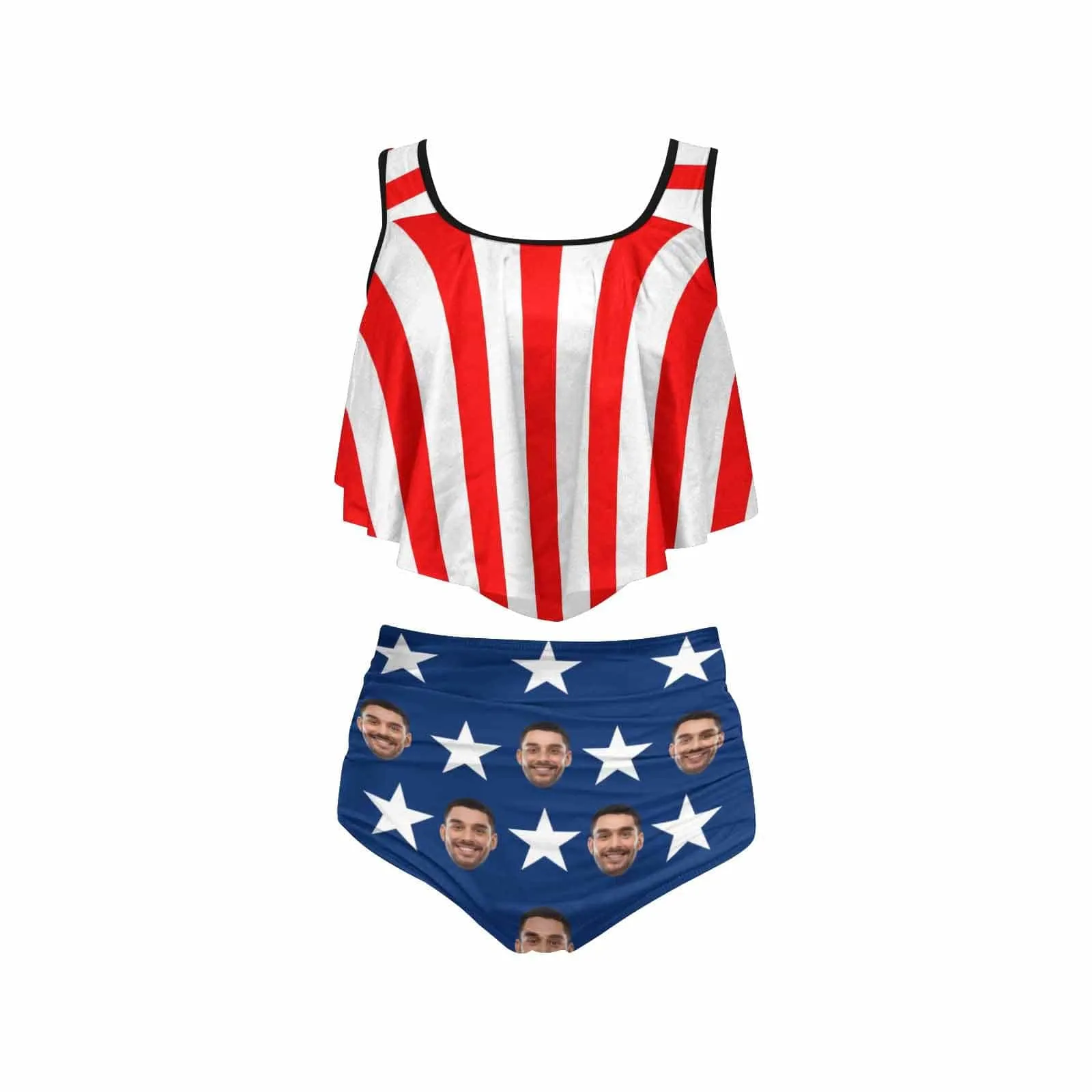 #Ruffle Tankini #4th of July #Plus Size Up 5XL Custom Face American Flag Ruffle Tankini Swimsuit Personalized Women's Two Piece Bathing Suit Summer Set Beach Pool Outfits