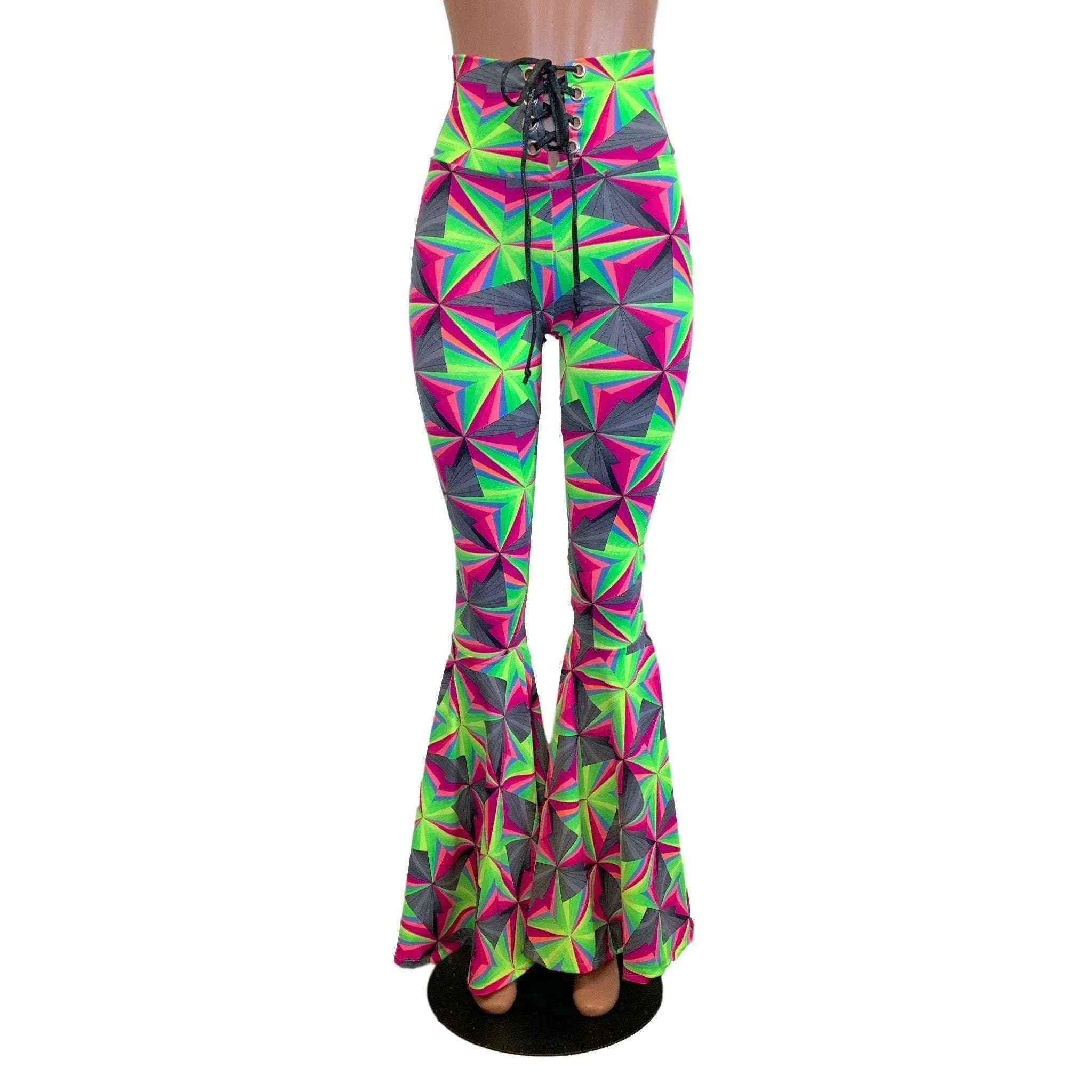 SALE - Lace-Up High Waist Bell Bottoms - Optima Neon