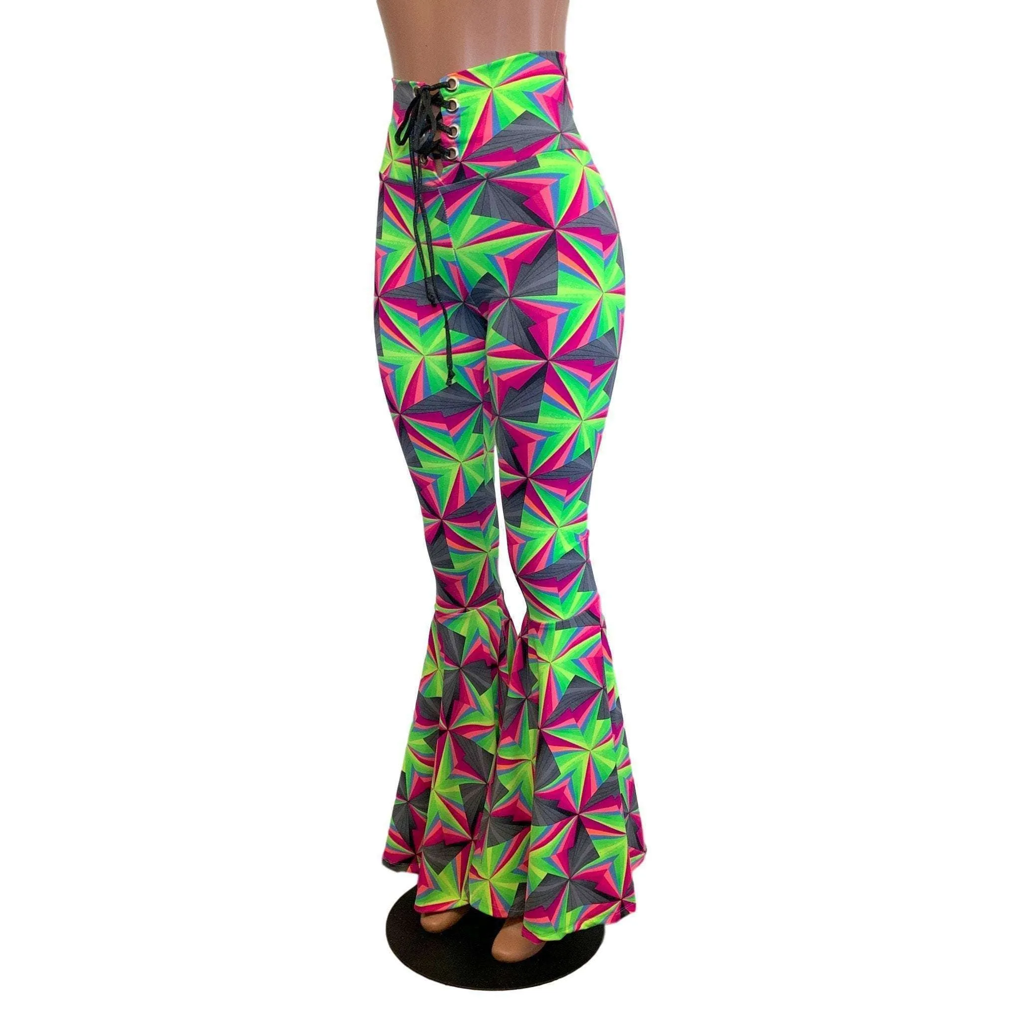 SALE - Lace-Up High Waist Bell Bottoms - Optima Neon