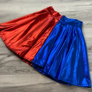 SALE - MEDIUM 19" Length Skater Skirt - Harley Quinn Blue/Red Metallic