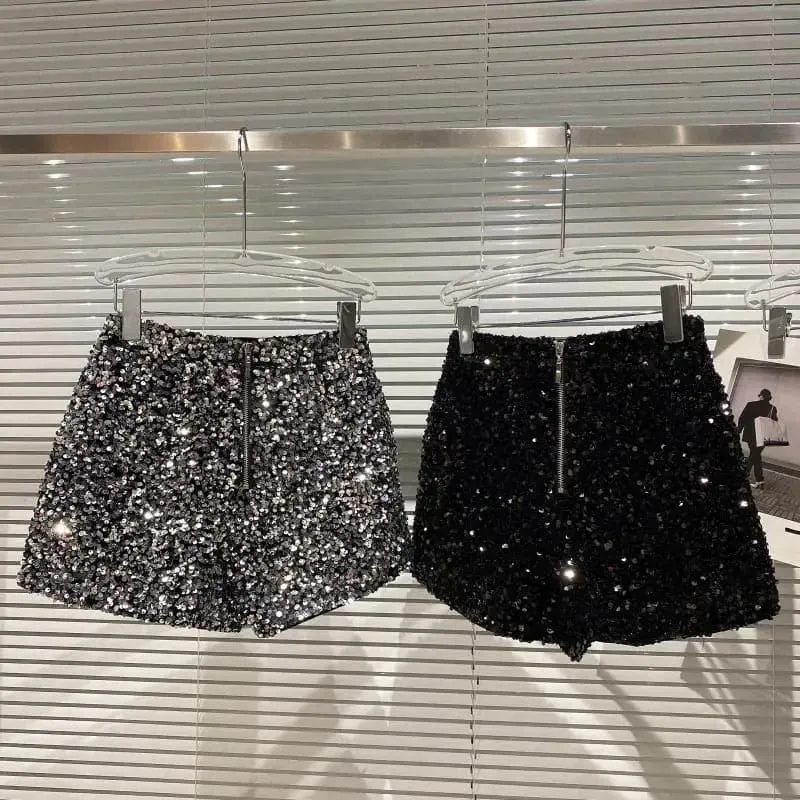 Sequins Nightclub Hot Pants with Appliques and Sequins | High-Waisted Loose Shorts