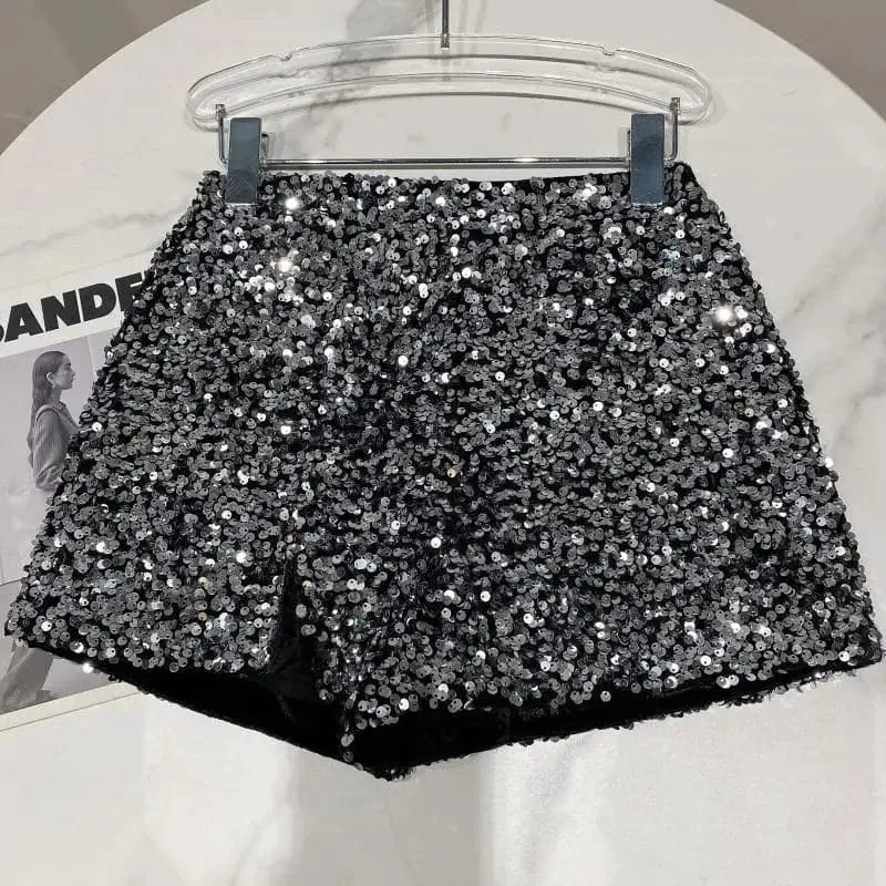 Sequins Nightclub Hot Pants with Appliques and Sequins | High-Waisted Loose Shorts