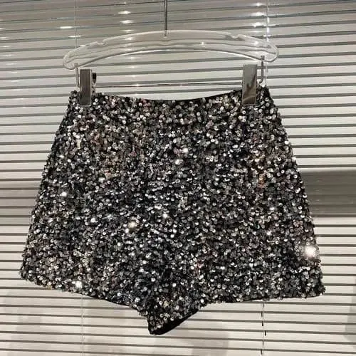 Sequins Nightclub Hot Pants with Appliques and Sequins | High-Waisted Loose Shorts