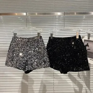 Sequins Nightclub Hot Pants with Appliques and Sequins | High-Waisted Loose Shorts