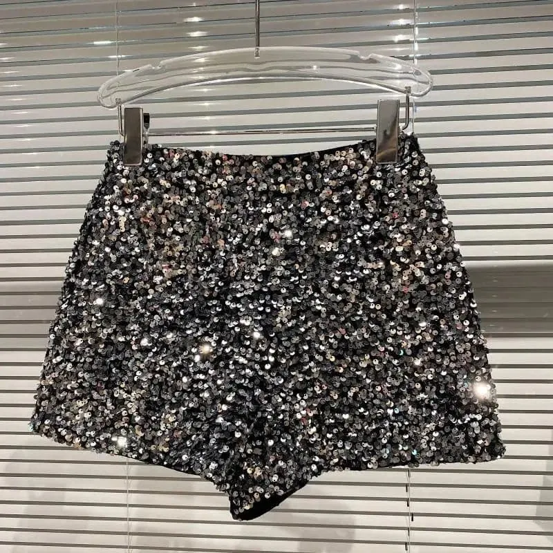 Sequins Nightclub Hot Pants with Appliques and Sequins | High-Waisted Loose Shorts