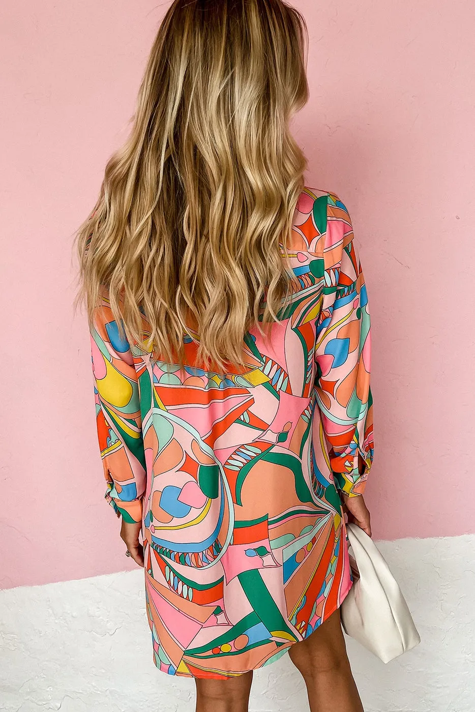 Shewin Abstract Print Long Sleeve Dress