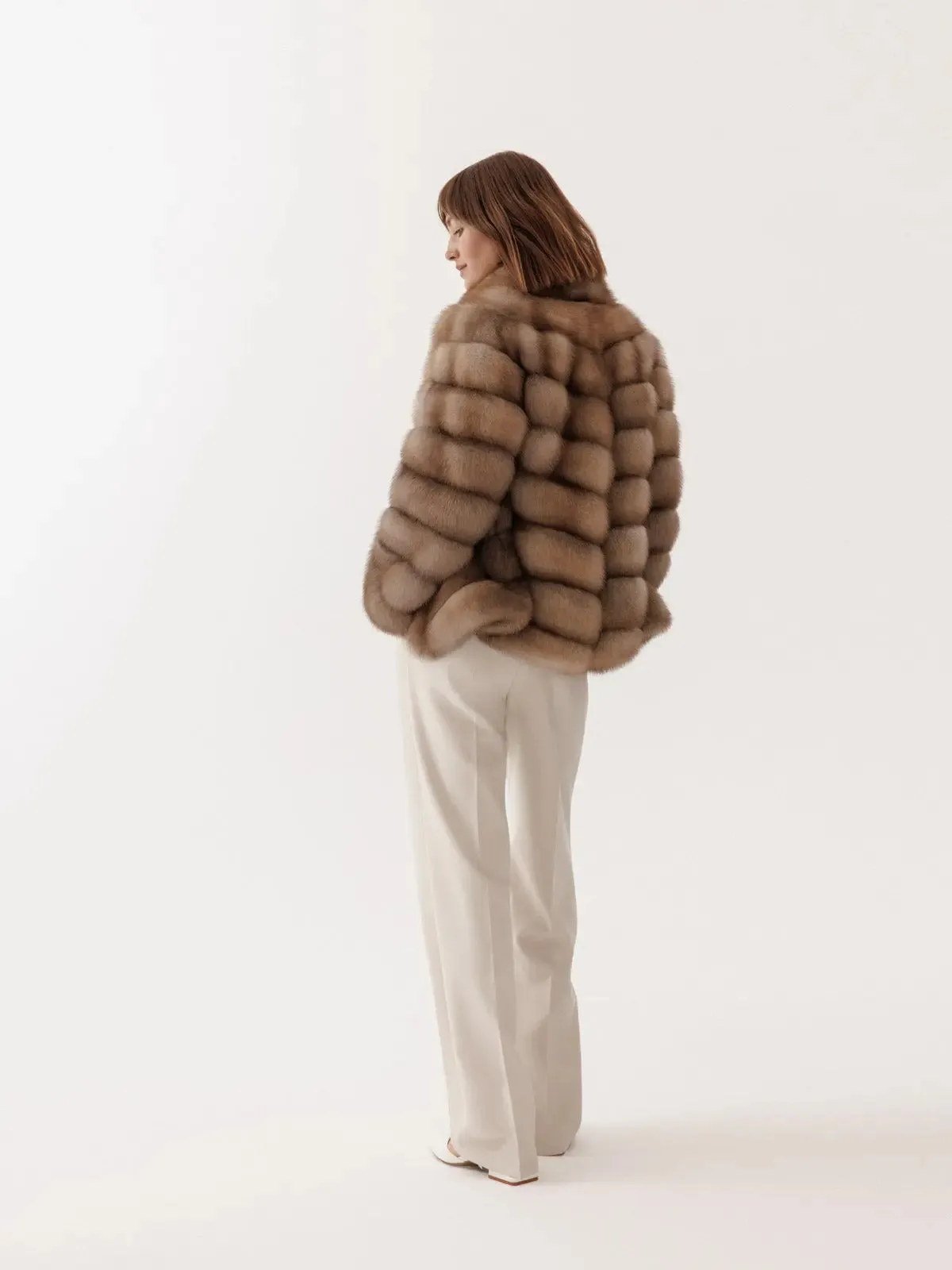 Short fur coat made of genuine marten fur