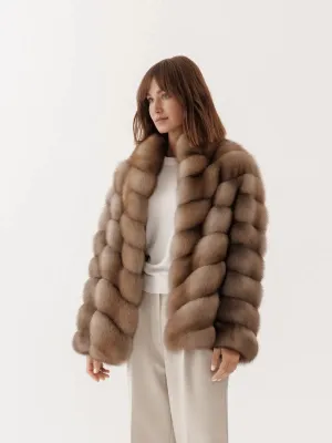 Short fur coat made of genuine marten fur