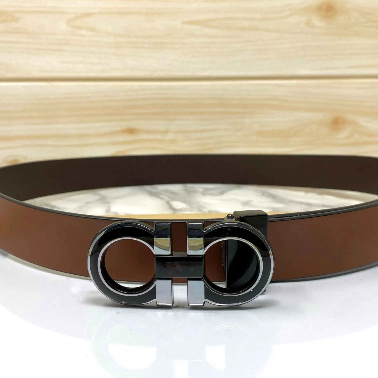 Silver-Black 2 Tone Leather Strap Belt-JonasParamount