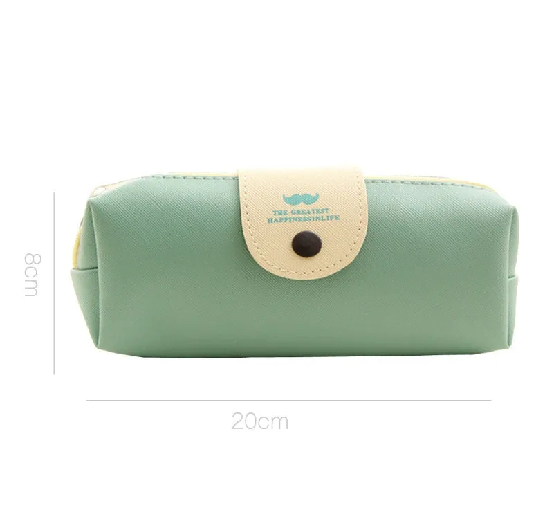 Simple Solid Color Pu Leather Pencil Pouch