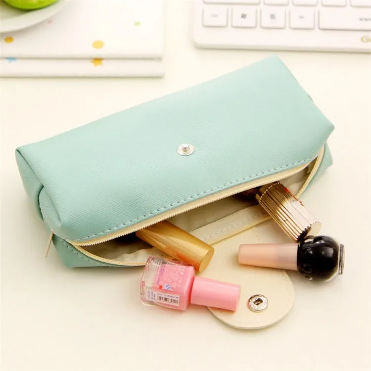 Simple Solid Color Pu Leather Pencil Pouch