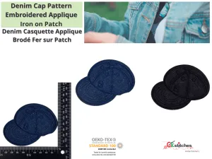 Solid Denim Cap Patch  (2 Pieces Pack) Iron on , Sew on,   Embroidered patches.