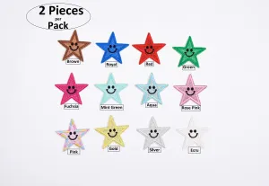 Stars Smiley Face Glitter (2 Pieces Pack) Iron on , Sew on,   Embroidered patches. - GK 47