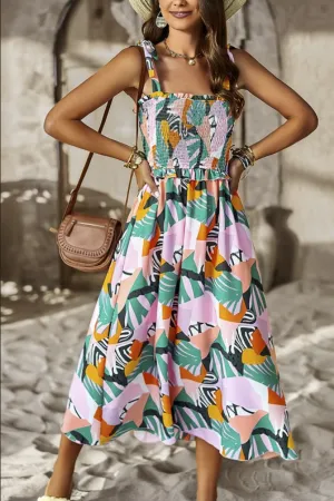 Supreme Fashion Smocked Tropical Print Sundress