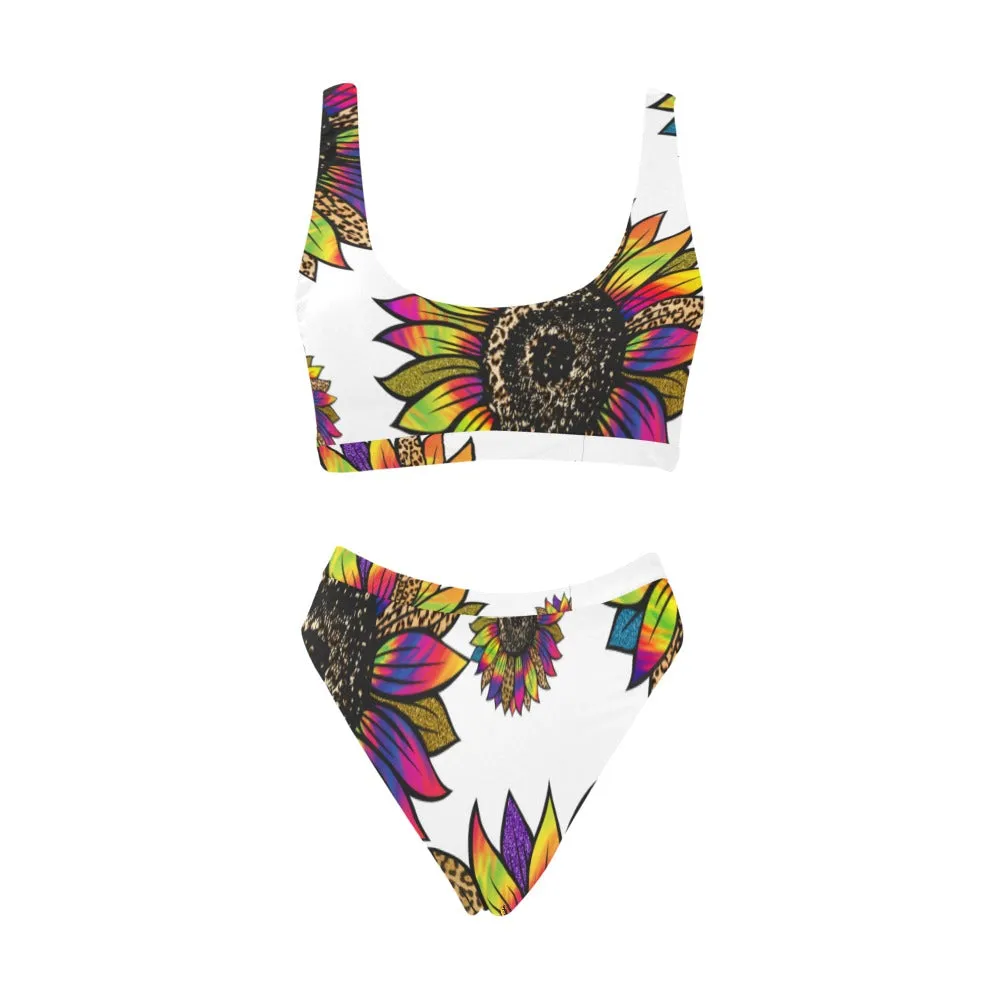 Tie Dye Sport Top & High-Waisted Bikini Swimsuit (Model S07)