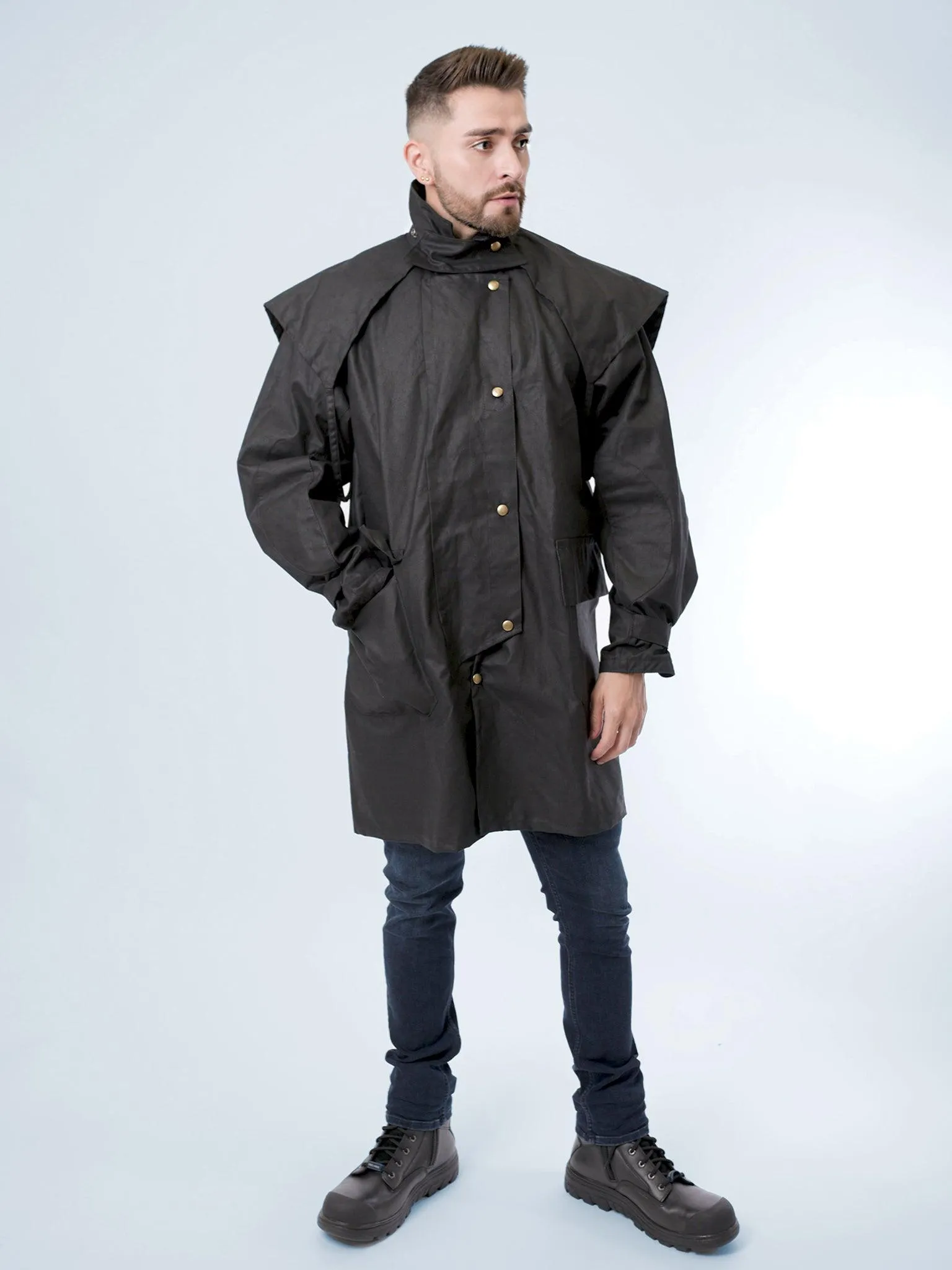 Unisex Oilskin Short Coat with Hood