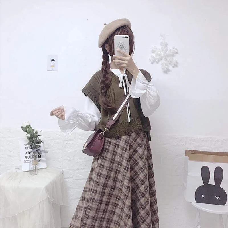 Vintage High-waist Plaid Skirt