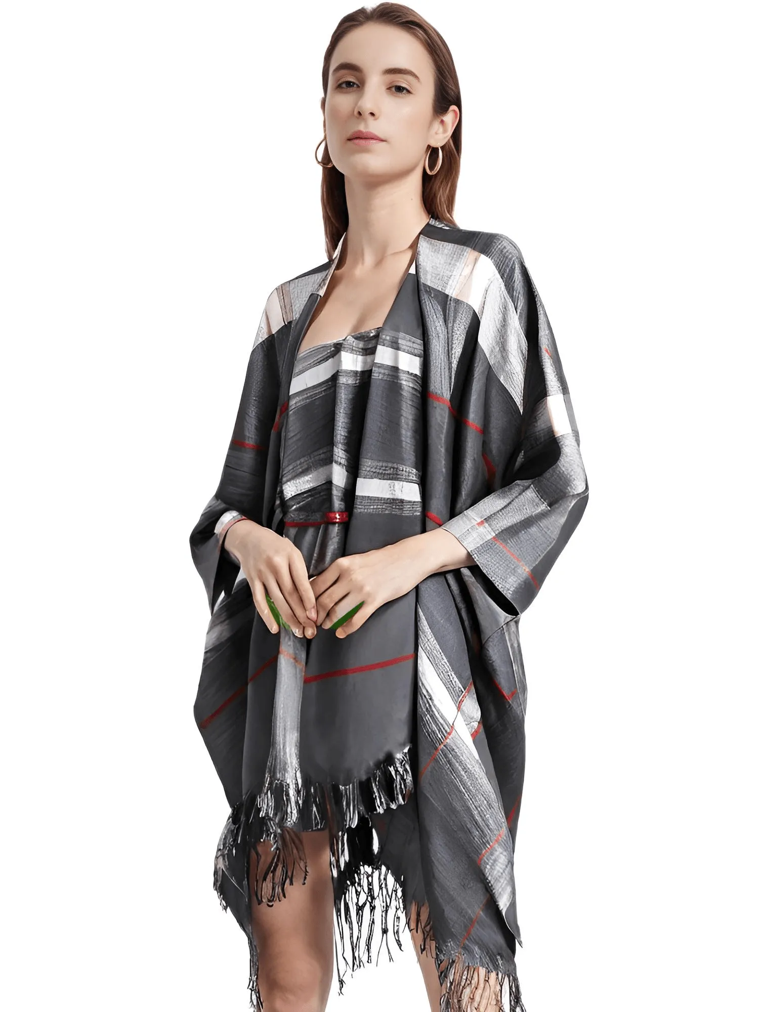 Women's Cashmere Feeling Shawl Lady Classic Plaid Cape Spring Autumn Retro Cardigan Winter Cloak with Tassels Soft Large