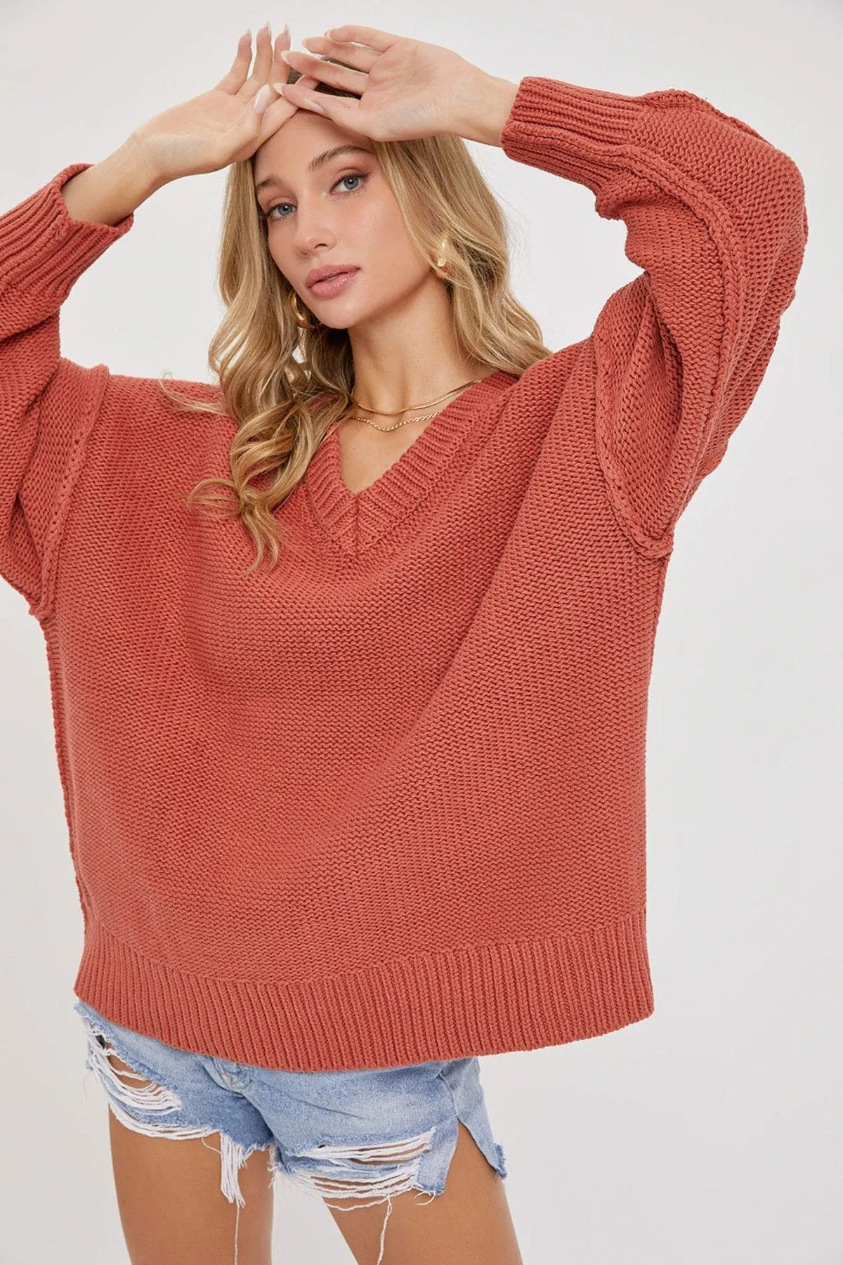 Women's V neck oversized sweater