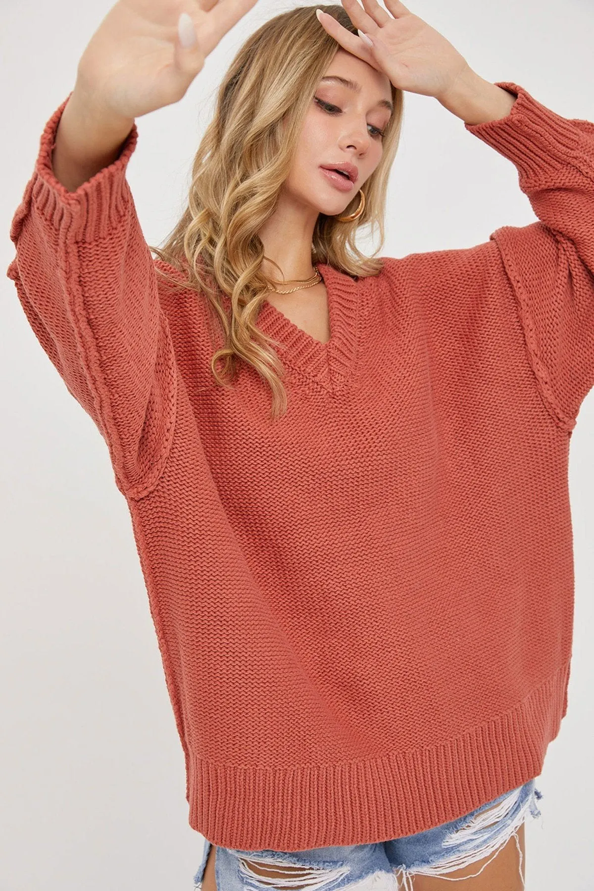 Women's V neck oversized sweater